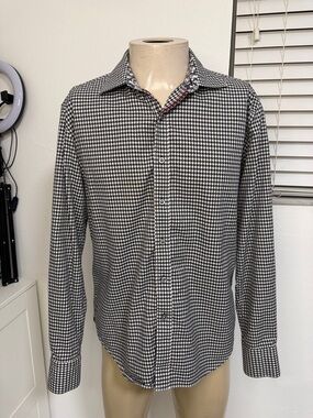 Robert Graham Shirt Men Long Sleeve LARGE Reversible Cuffs Picnic Checker Classy